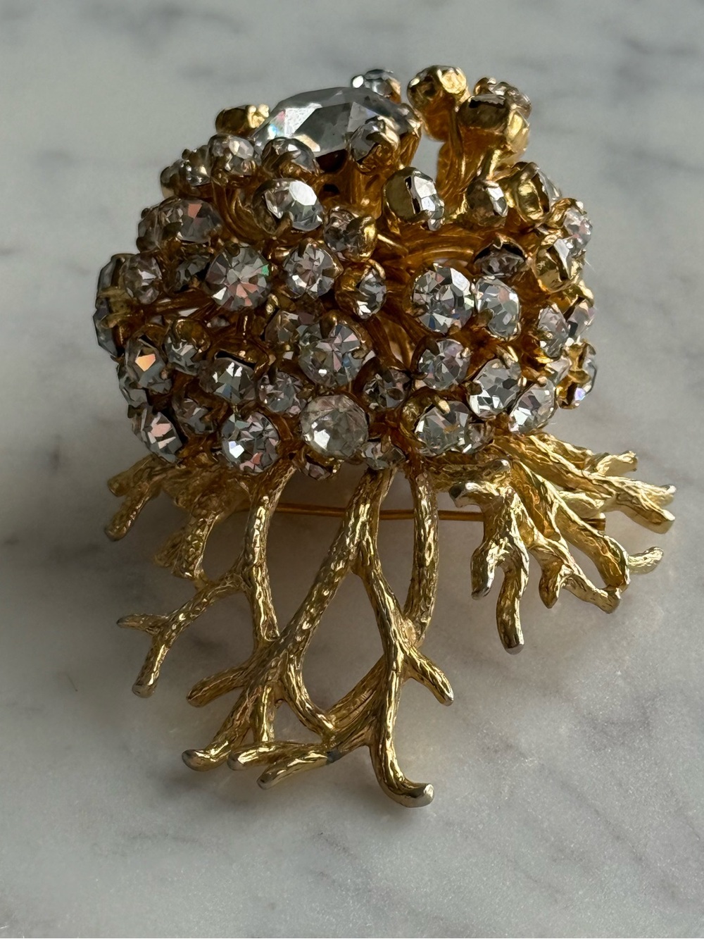 Offer! Vintage Castlecliff rhinestone brooch gold old Hollywood pin MCM 50s 60s